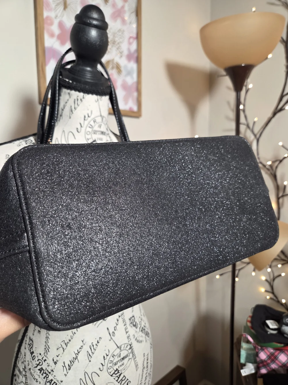 Kate Spade Frosted Felt Small Harmony Tote & Wristlet Set Oatmeal / Black NWOT